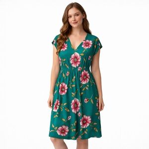 Green Floral V Neck Midi Dress Juniors XXL (Women’s XS/S)